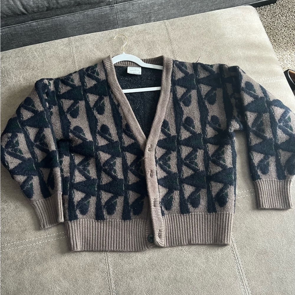 Geometric Patterned Cardigan - Black and Brown